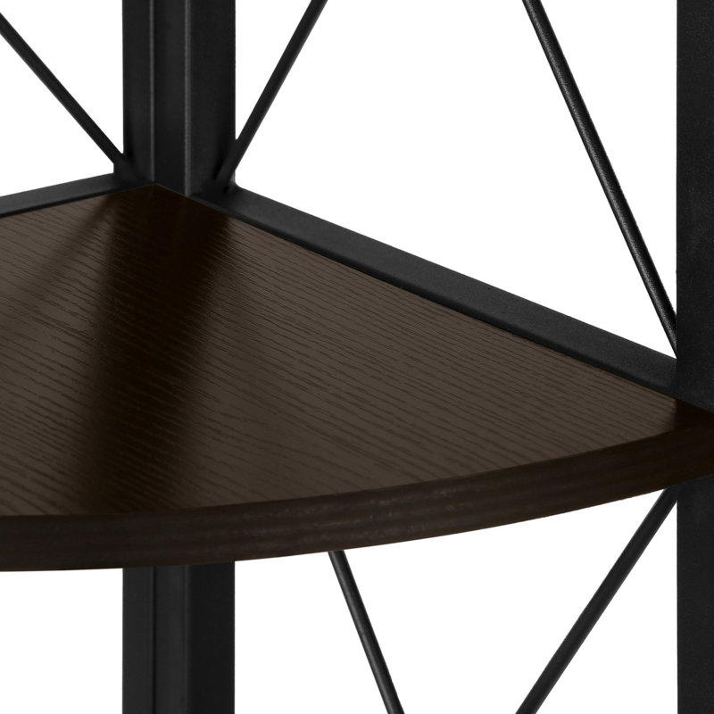 Fexy 59 Inch Corner Etagere Bookcase, 4 Tier Display Shelves, Black Metal, Espresso Brown, Black/Coffee