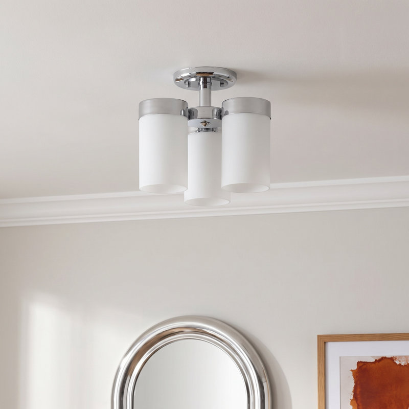 Preston Frosted Glass Semi Flush Mount, Polished Chrome