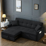 3 In 1 Convertible Sleeper Sofa Bed With Reclining Backrest, Pillows And Side Pockets
