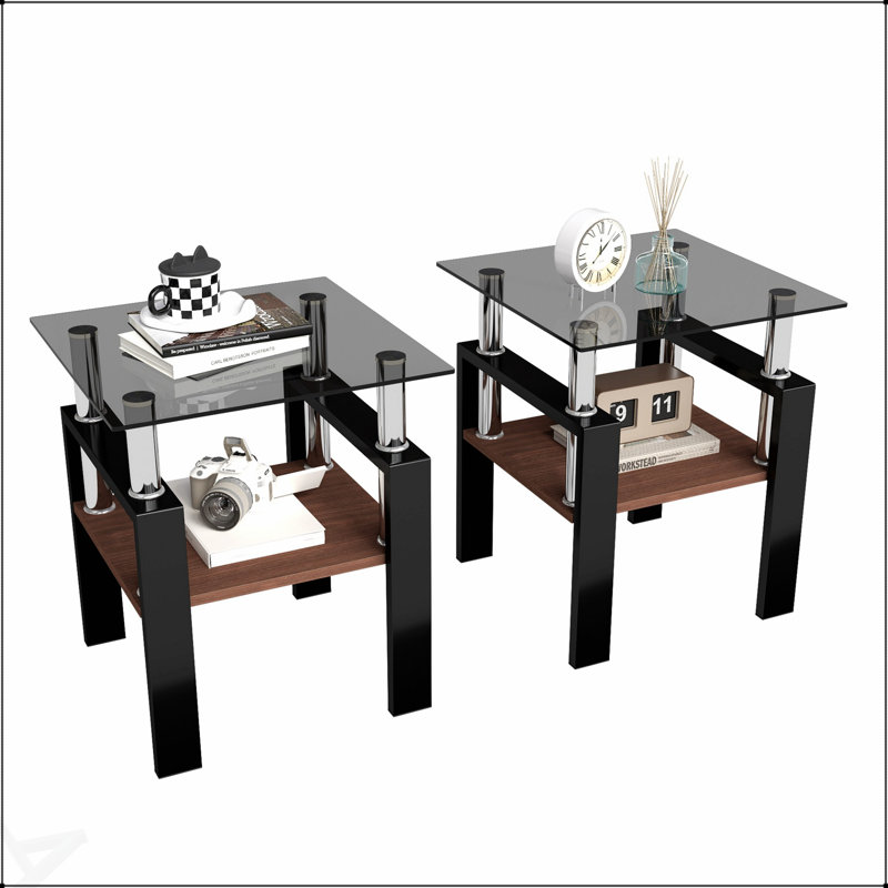Ensemble de 2 tables en verre trempé modernes, durables et élégantes avec couche de panneau de fibres à densité moyenne pour le salon, la table basse et la table de bout