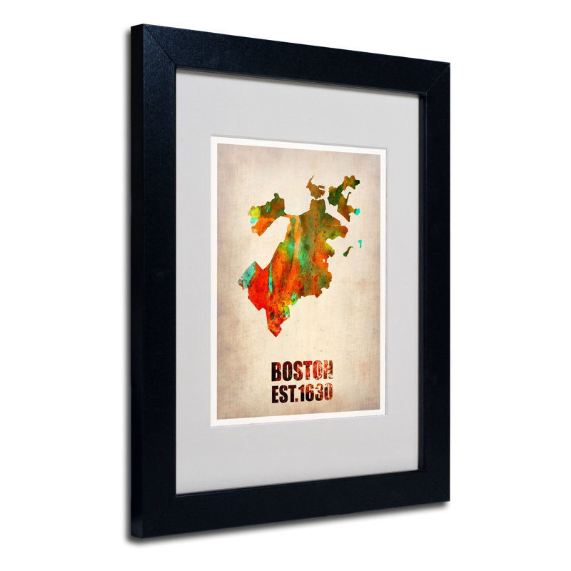 Javin «Boston Watercolor Map», reproduction d'impression sur toile encadrée, H 20 po x l 16 po x P 0,5 po, Brun