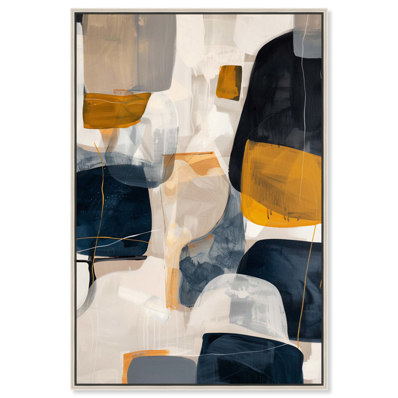 «Surfaces Boho Neutral Abstract», art mural par Art Remedy, Cadre argenté, H 16 po x l 11 po