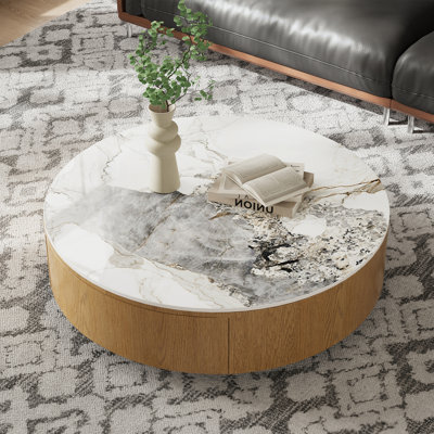 Table basse 35 po pour salon, table basse en marbre avec tiroir, entièrement assemblée