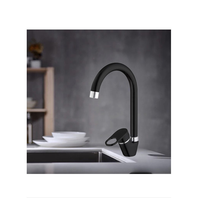 Robinet de cuisine à poignée simple avec accessoires, Noir