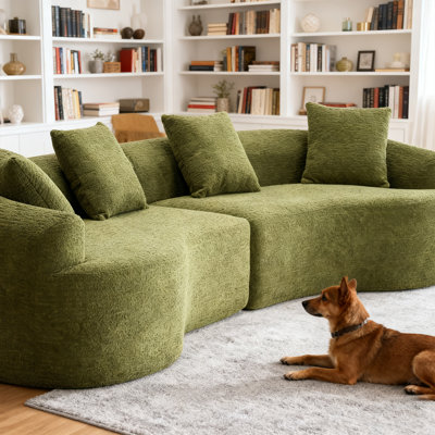 Curved Boneless Sofa, Compression Modular 110'' Sectional, Couches Sleeper For Living Room Bedroom Apartment Lounge, Chenille