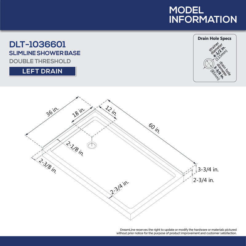 DreamLine Flex 36 in. D x 60 in. W x 74 3/4 in. H Semi-Frameless Shower Enclosure, Left, Biscuit
