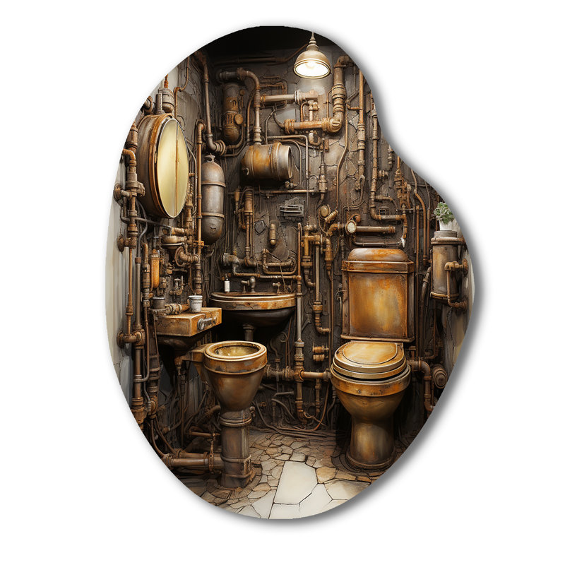 Toilette industrielle chic et mixte II - reproduction d'art asymétrique en métal, sculpture murale en métal de forme irrégulière