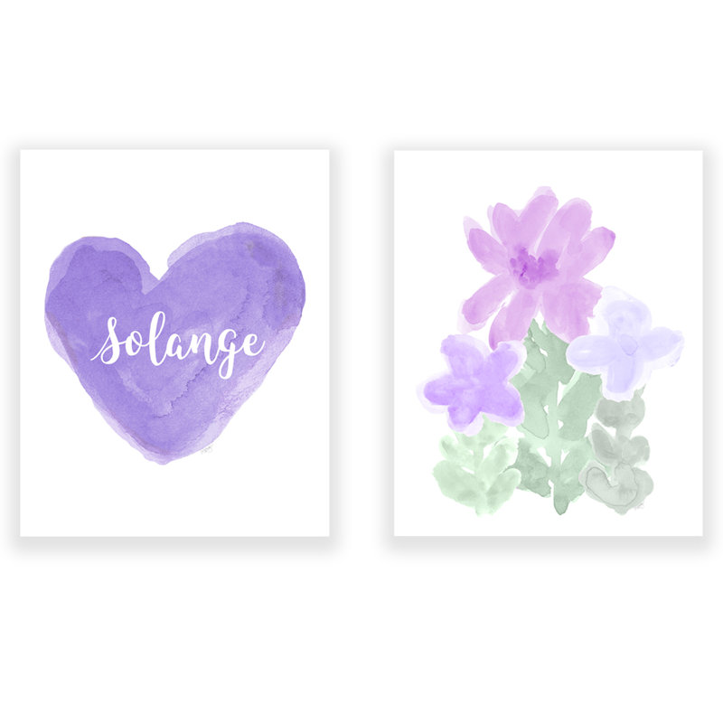 Jardin de fleurs artistique avec cœur personnalisé, impressions sur papier, H 10 po x l 8 po x P 0,06 po, Mauve