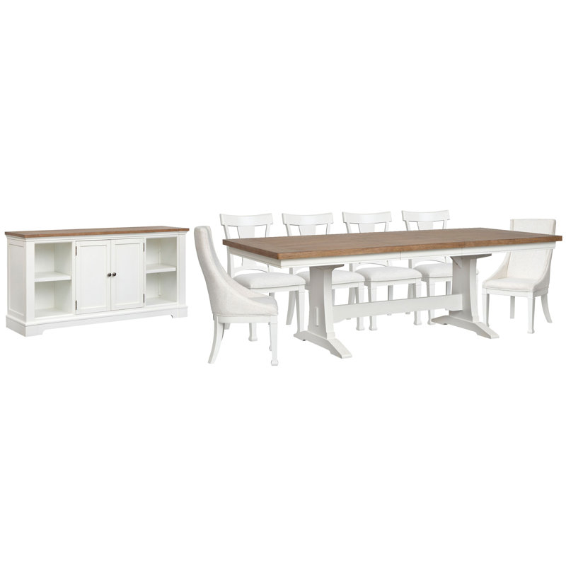 Table de salle à manger à tréteaux avec 4 chaises d'appoint et crédence Gelinas, 8 pièces: table, 6 chaises, crédence