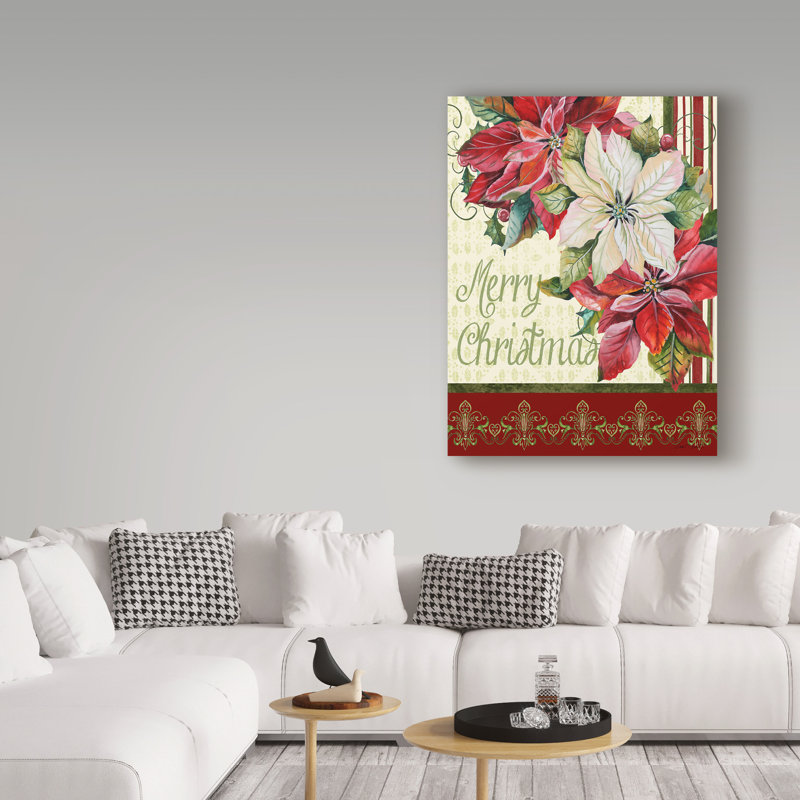 Merry Christmas Floral Canvas Art in Red and White