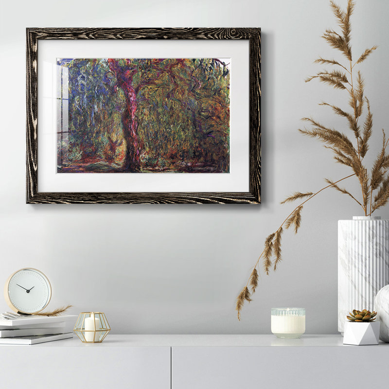 «Weeping willow» par Monet - reproduction encadrée rustique avec tableau mat, H 22 po x l 32 po x P 1,5 po, Noir