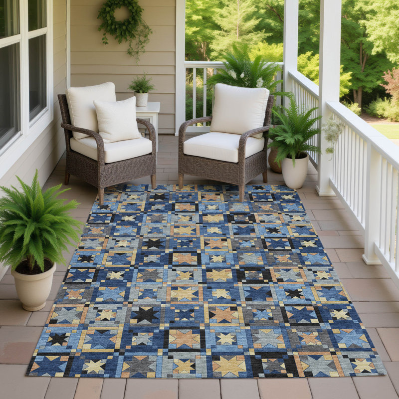 Machine Washable Indoor/Outdoor Chantille ACN2553 Patchwork Rug, 3' x 5', Navy