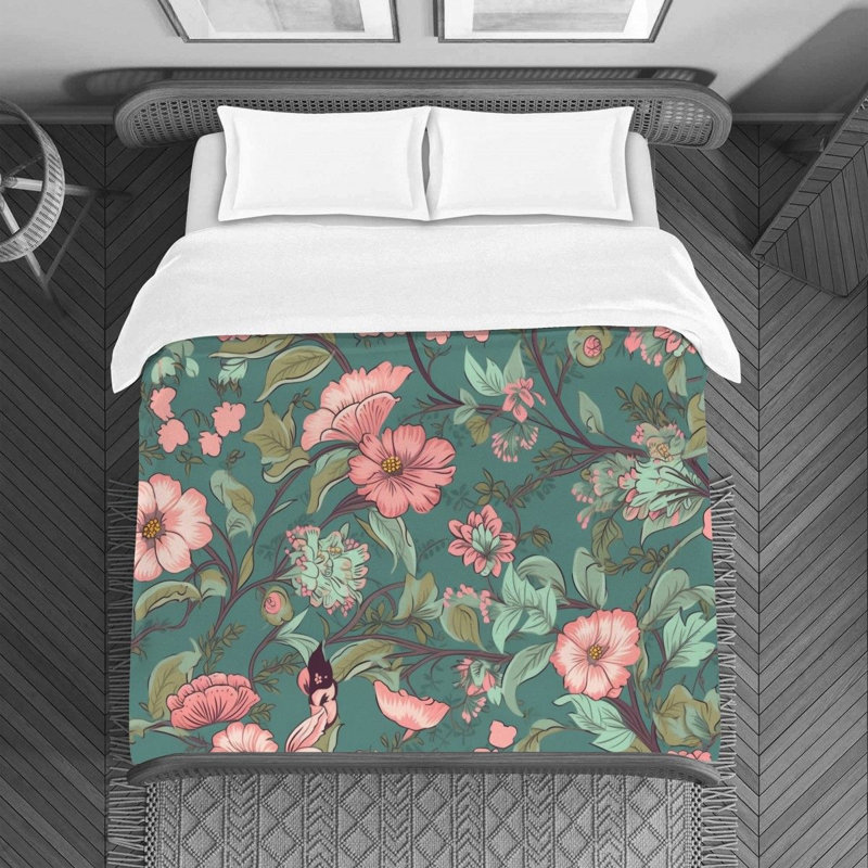 Floral Green/Pink Microfiber Duvet Cover, Twin Duvet Cover