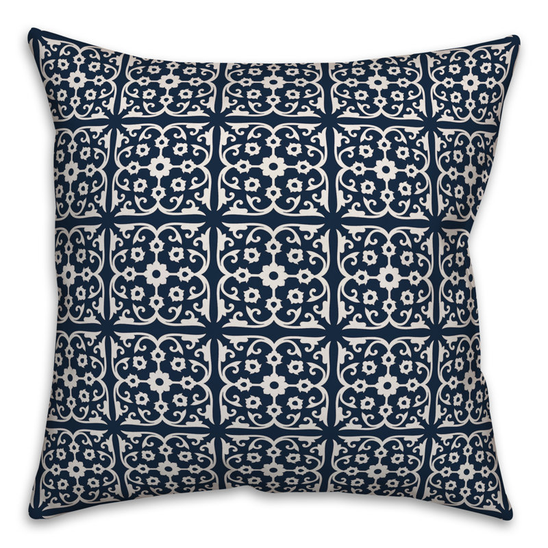 Tile Throw Pillow, 18" x 18", Navy, No Fill