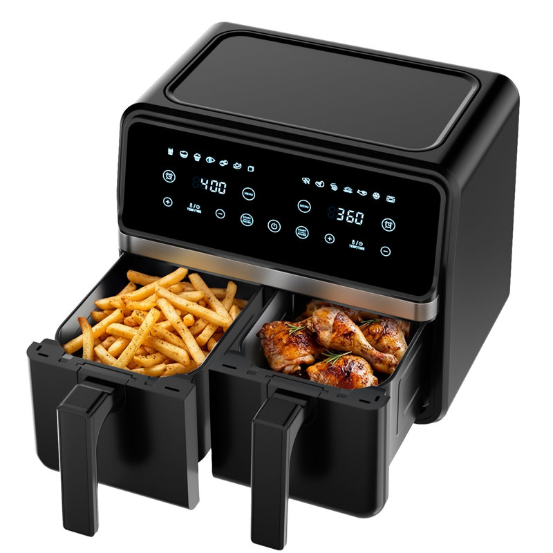 Friteuse à air préréglée Teendow 14, 2 paniers de grande capacité 8,5 pte, écran tactile intelligent, chauffage rapide de l'air