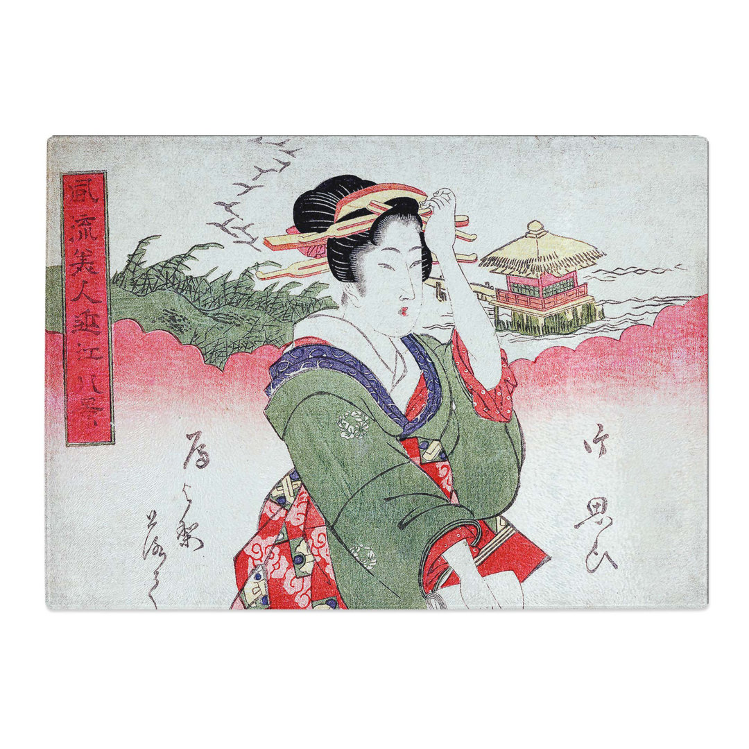 Tempered Glass Elegant Woman by Kikukawa Eizan Chopping Board