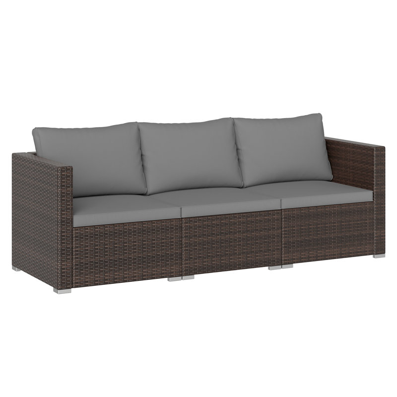 3-Piece Outdoor Patio Sectional Sofa Set With Cushions, Gray, Brown, Gray