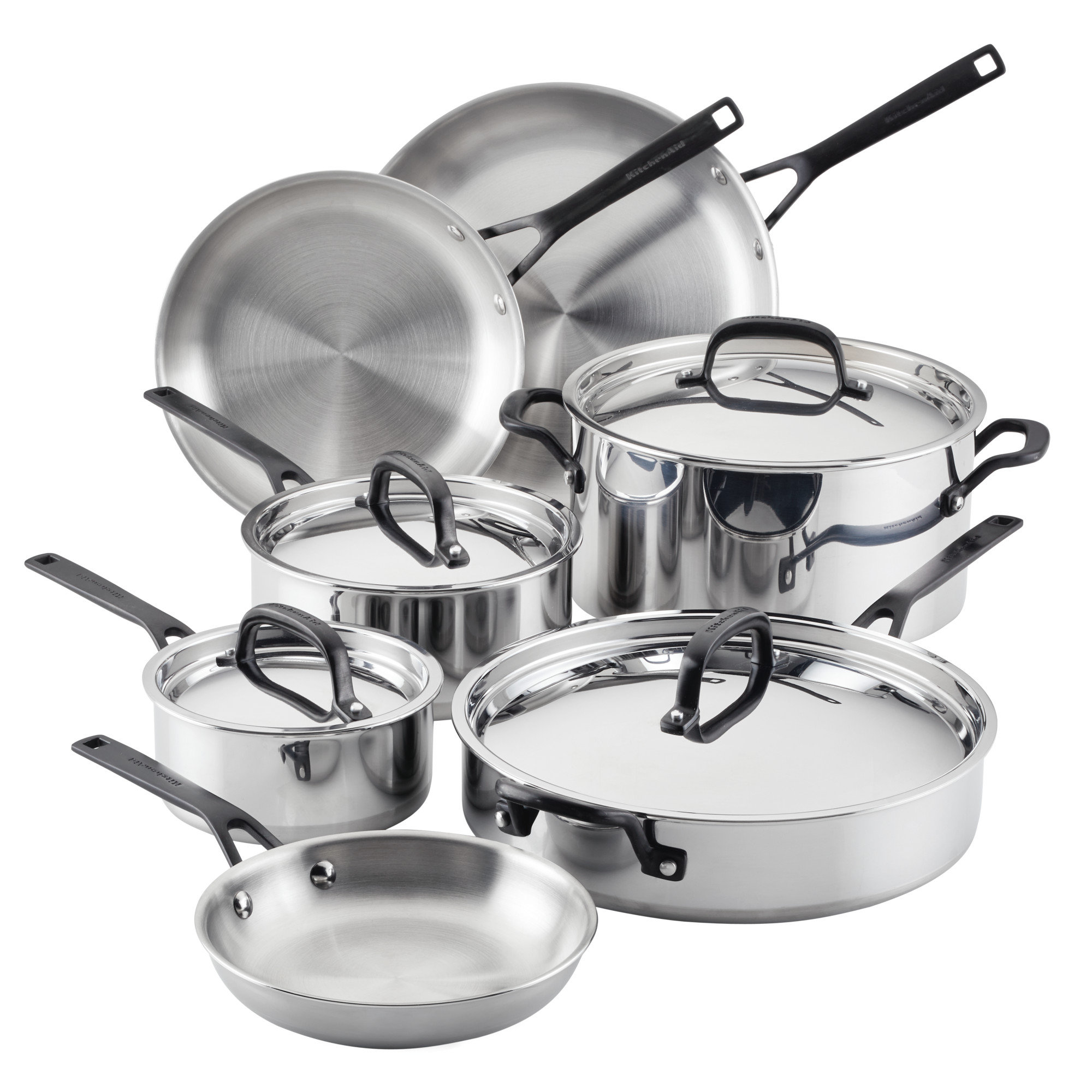 KitchenAid 5-Ply Clad Polished 10 Piece Stainless Steel Cookware Pots