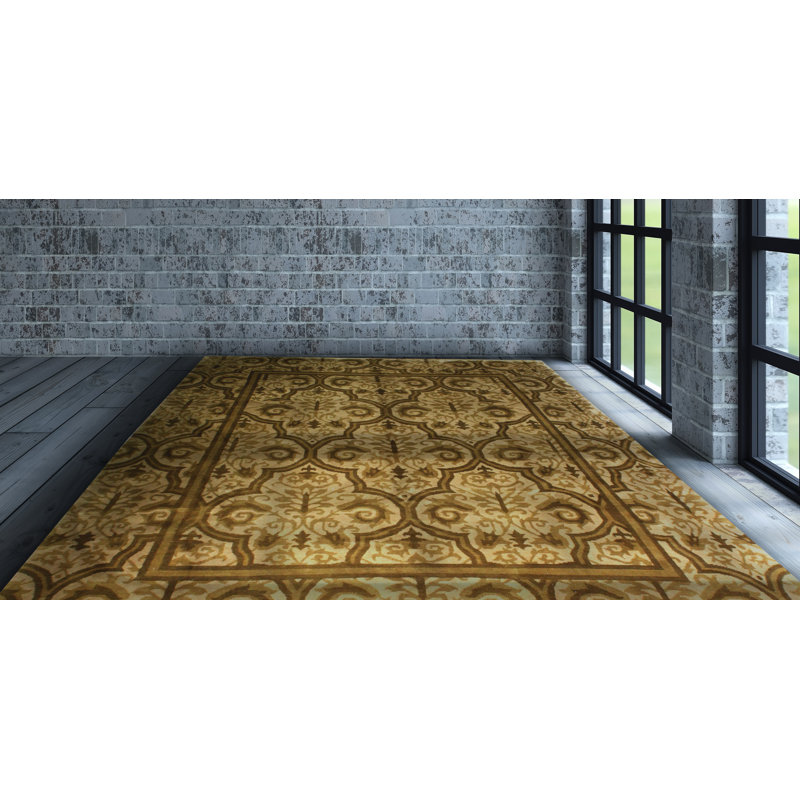 Tapis oriental brun clair / armée en laine noué à la main 7 pi 8 po x 9 pi 7 po Elara