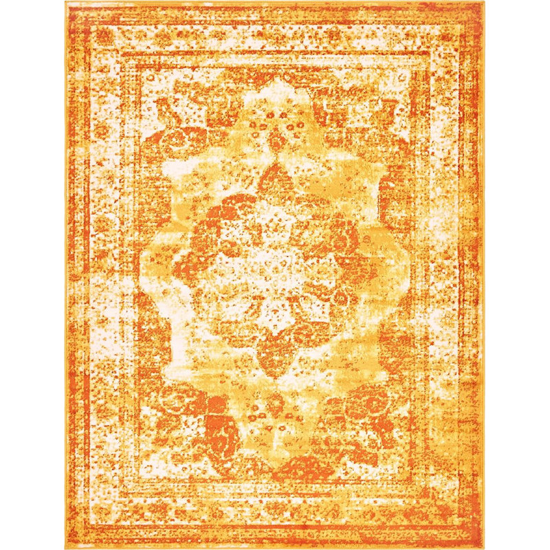 Sandrine Ikat Area Rug in Orange, Rectangle 8' x 10'