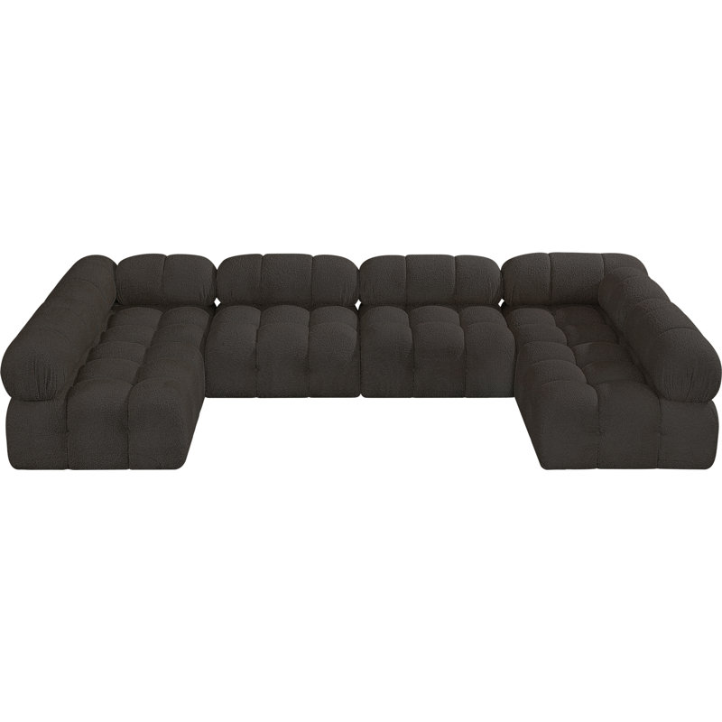 Ames 136" Upholstered Sectional, Brown Boucle Fabric