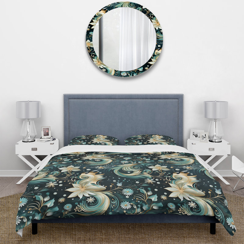 Ensemble de housse de couette Modern Sea Paisley Spirals, Housse de couette pour grand lit et 2 taies décor