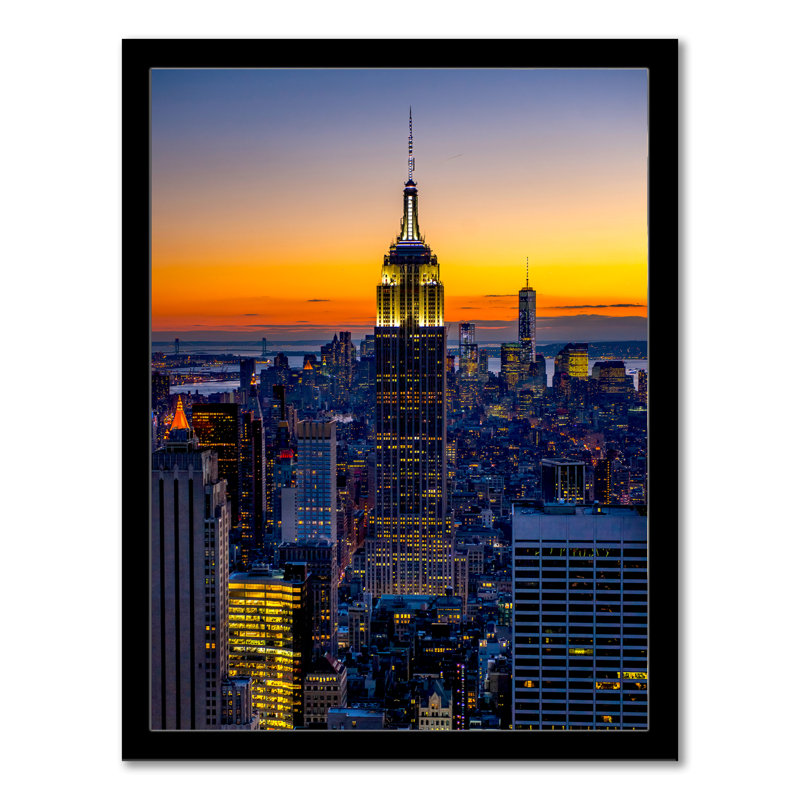 «New York NYC Empire State Building at Sunset» par Wayne Collamore - photographie de cadre, H 14 po x l 11 po x P 1,25 po