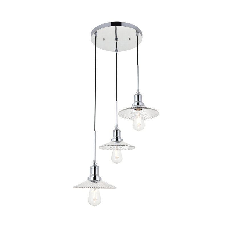 Luminaire suspendu conique 3 lumières grappe Sequim, Chrome