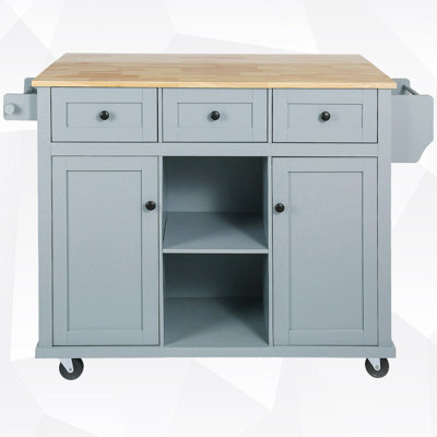 Kitchen Island with Solid Wood Drop-Leaf & 3 Storage Drawers by Winston Porter