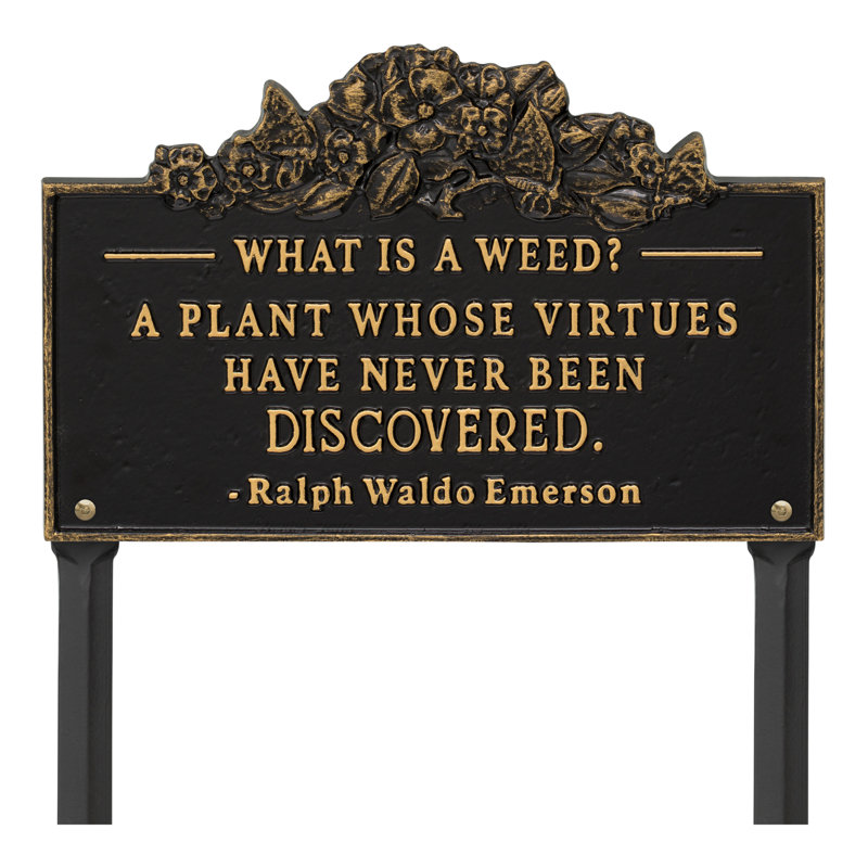 What is a Weed Garden Lawn Plaque, Black/Gold, 15