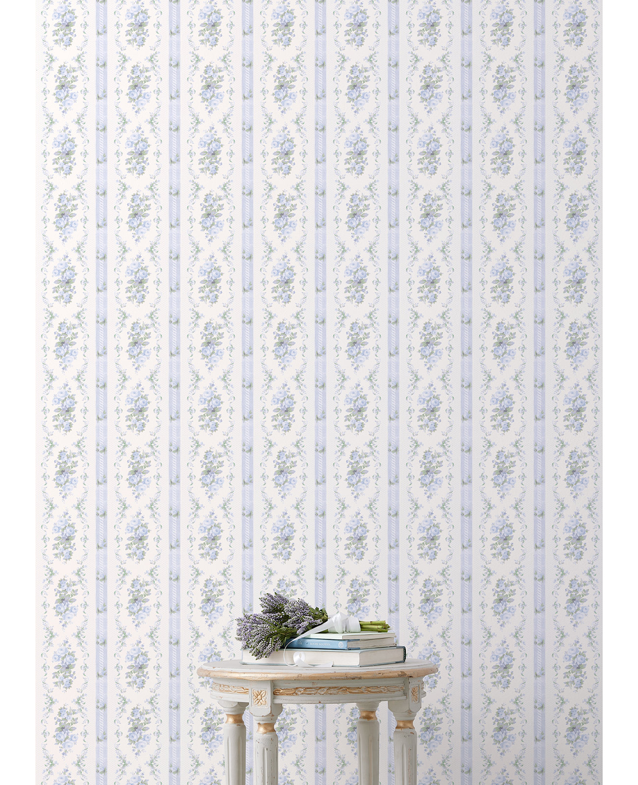 Dreamy Days Parfait Stripe and Floral Wallpaper, Blue, 20.5" W x 216" L, Peel & Stick