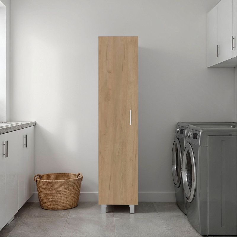 Armoire de rangement mince avec étagère à 4 niveaux et porte-balais Vernon, Naturel