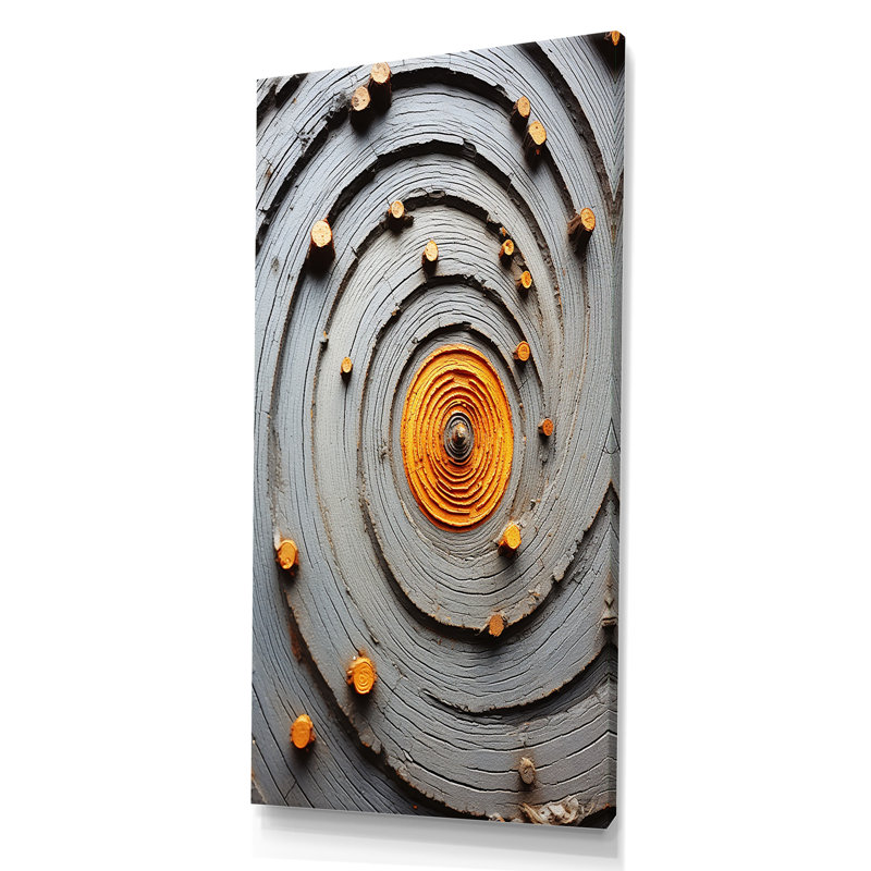 Pierre moderne spirale grise et jaune II - art mural abstrait en spirale, Toile tendue, H 60 po x l 28 po x P 1,5 po