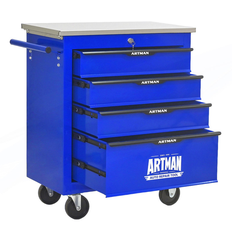 4 Drawers Multifunctional Tool Cart With Wheels, Black,Blue