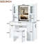 Meuble-lavabo blanc 41,4 po avec éclairage réglable, 5 tiroirs, 4 armoires, station de charge, tabouret rembourré et extérieur rétro - configuration idéale pour une chambre à coucher