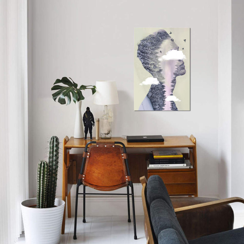 « double exposition capillaire iii », impression sur toile, H 26 po x l 18 po x P 1,5 po, Toile tendue, Pas de tapis
