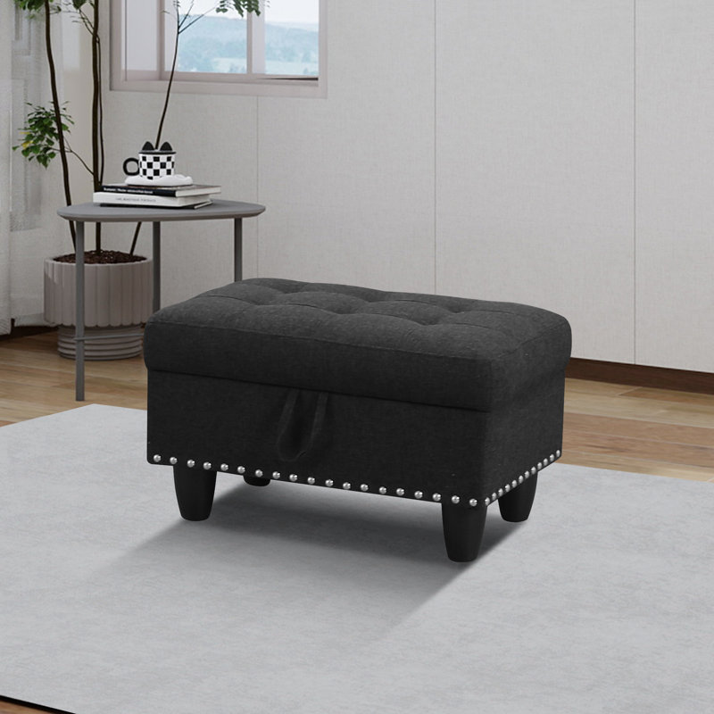 Repose-pieds lin avec rangement, Noir gris