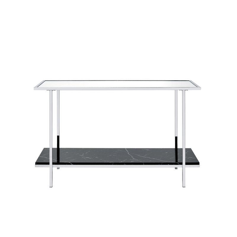 Console avec plateau en miroir et compartiment en faux marbre - Rangement élégant pour plus de fonctionnalité
