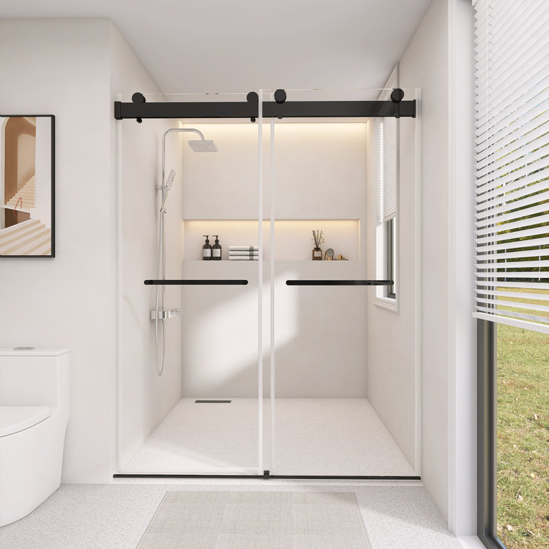 Portes de douche et de baignoire l 68 po x l 72 po x H 76 po Porte de douche coulissante double sans cadre avec verre trempé transparent