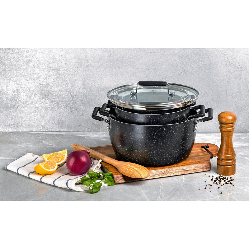 6 pots gigognes empilables avec couvercles Granitestone, lavables au lave-vaisselle, Gris