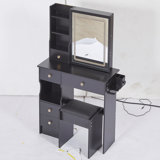 Small Size Left Drawer Desktop Vanity Table + Cushioned Stool, 2 AC+2 USB Power Station, Hair Dryer Bracket, Extra Large Touch Control Sliding LED Mirror, Tri-Colour Switching, EPA,GCC,UL Certificate