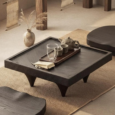 French-style black solid wood square coffee table