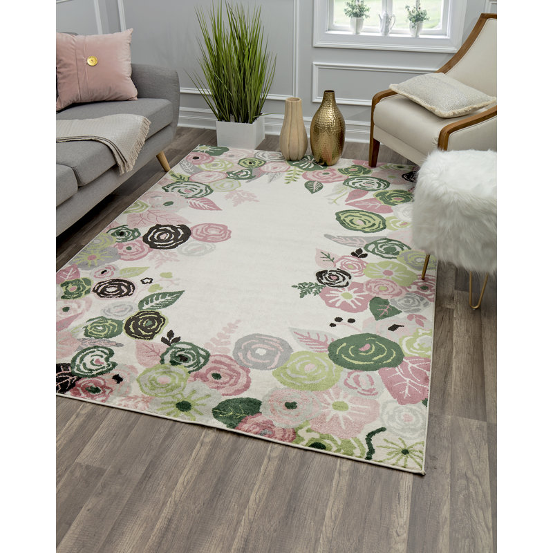 Tapis floral ivoire rose Valentina, Rectangle 9 pi x 12 pi