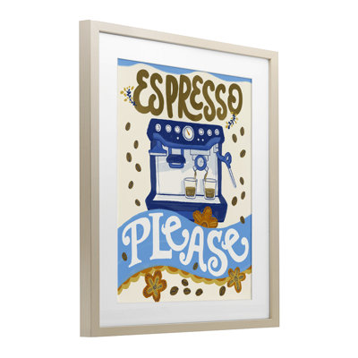 Espresso Please Whimsical Beans Framed Print Under Glass, design by Connie Summers
