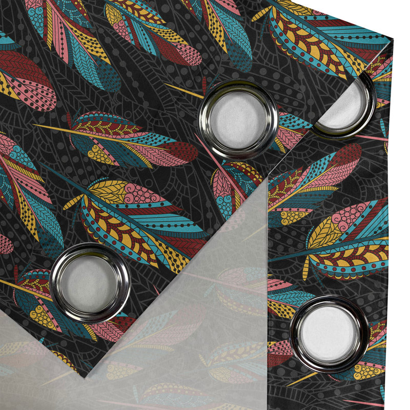 Plumes de rideau à œillets bohémien Dakota Fields Ethno Vibes gris anthracite multicolore, L 50 po x L 96 po