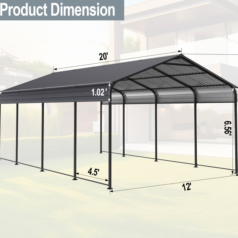 Heavy Duty Metal Garage 1220 Ft - Galvanized Steel & Gray Canopy Construction