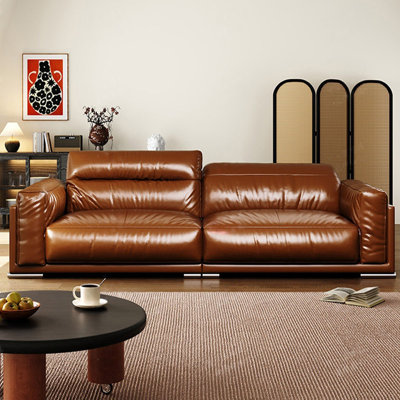 Brown Genuine Leather Modular Sofa cushion couch