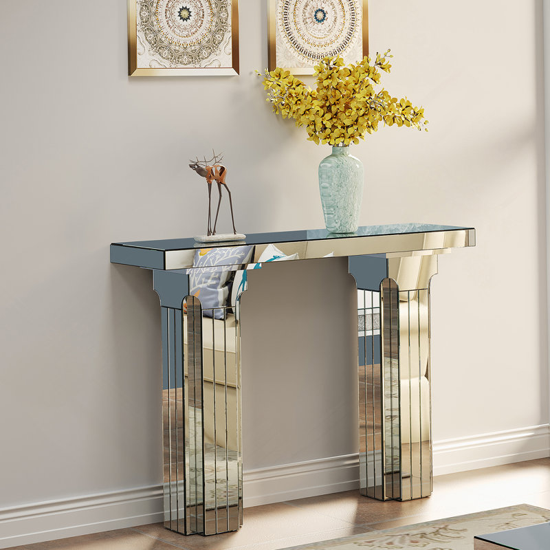 Mirrored Console Table Wide Bling Silver Mirror Entryway Desk Modern Rectangle Sofa Table Entryway Tables For Living Room