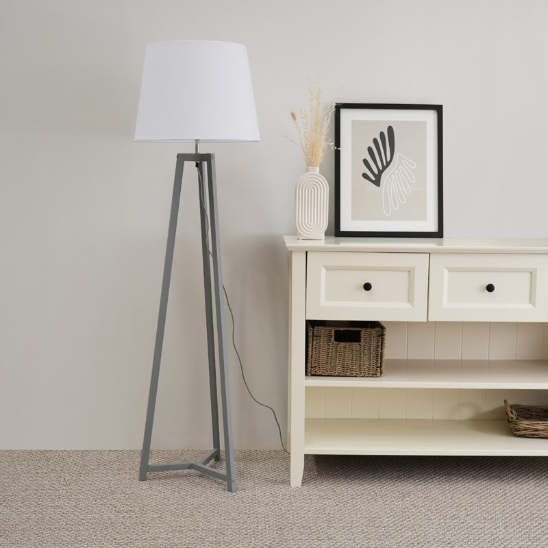Rhavyn 148cm Traditional Floor Lamp, Matte Grey, White