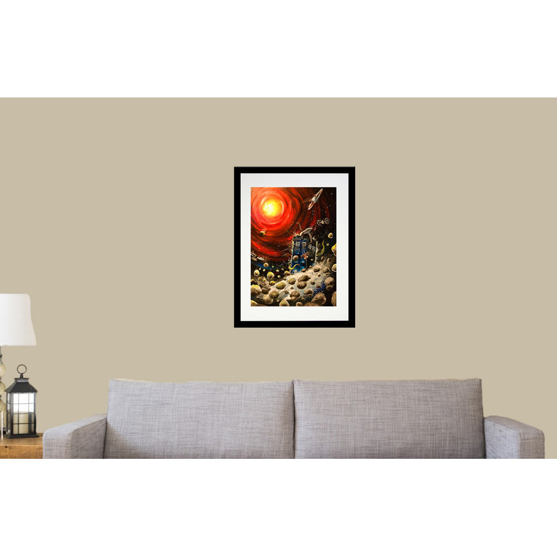 Sci-Fi Collision par Ed Capeau - peinture sur toile, H 22,5 po x l 18,5 po x P 1,25 po, Cadre noir, Blanc